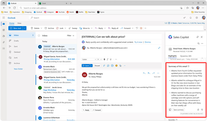 copilot در outlook 
